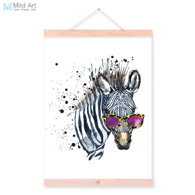 640x640 Zebra Watercolor Fashion Animal Wildlife Portrait Wood Framed