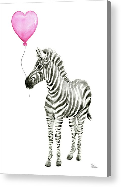 480x740 Zebra Watercolor Whimsical Animal With Balloon Acrylic Print By