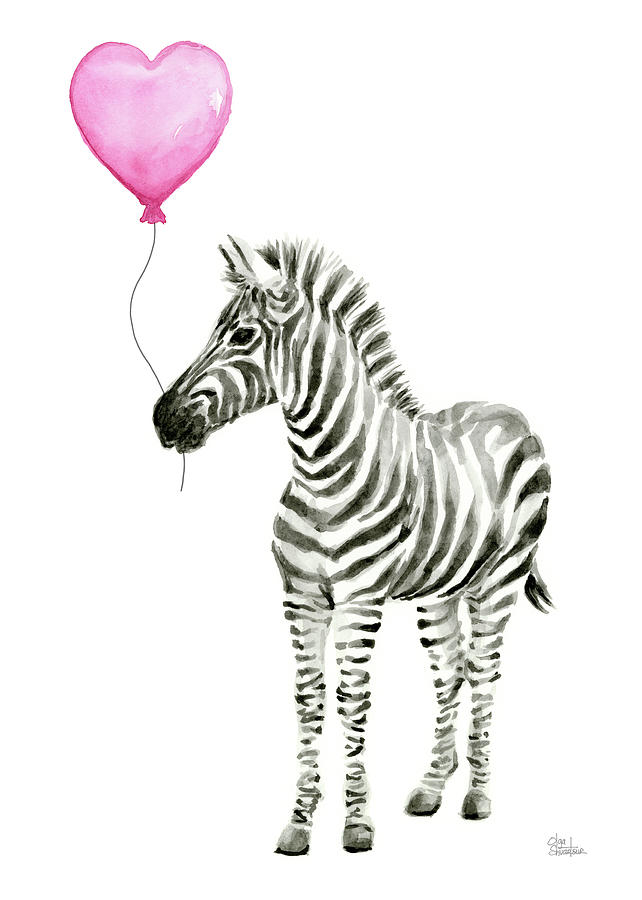 642x900 Zebra Watercolor Whimsical Animal With Balloon Painting By Olga