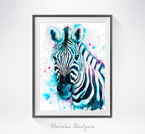 570x525 Zebra Watercolor Painting Print