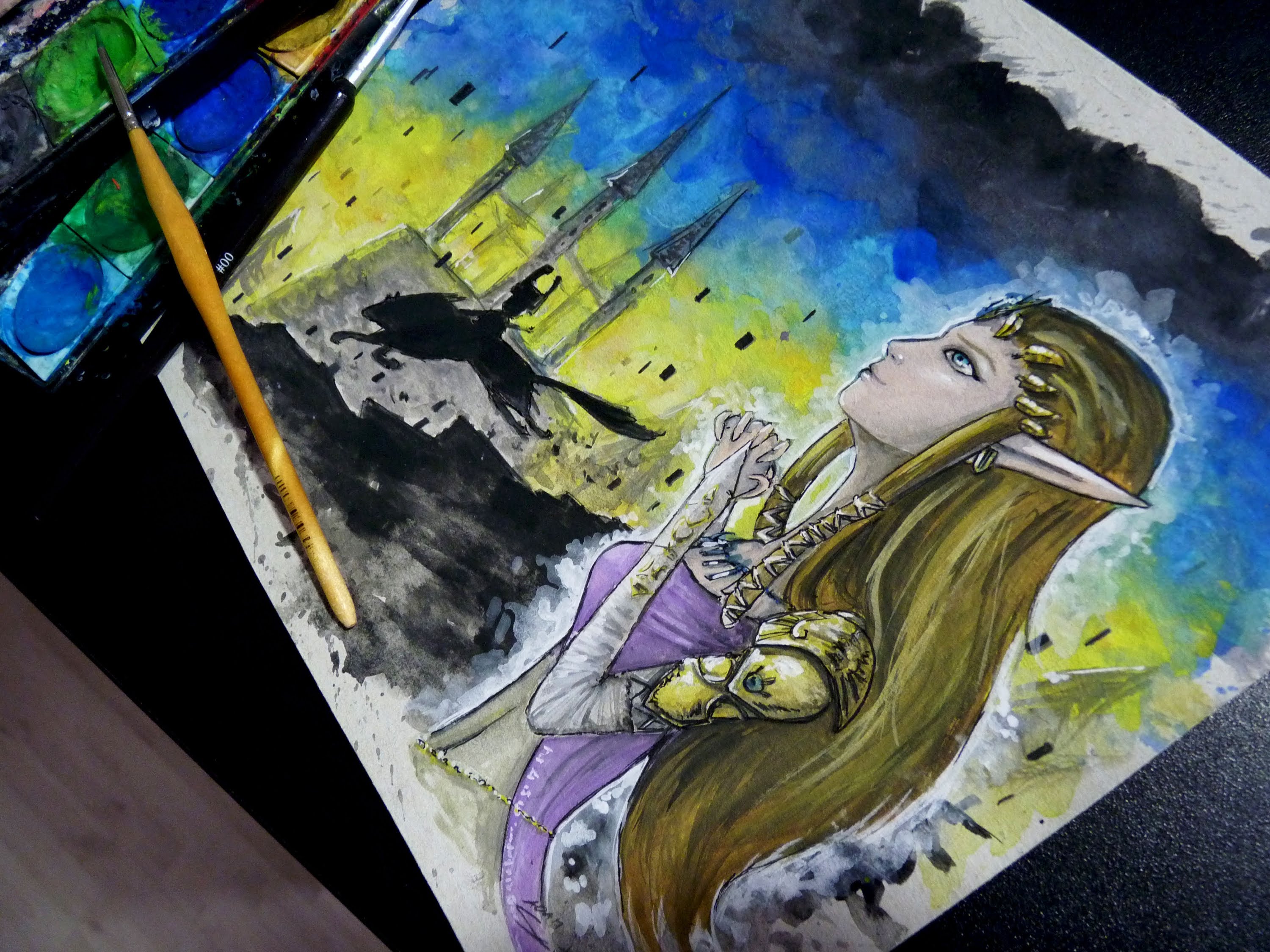 3000x2250 Princess Zelda Watercolor Time Lapse Painting Twilight Princess