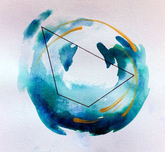 570x524 Tiny, Original Zen Watercolor Painting With Geometics And Metallic
