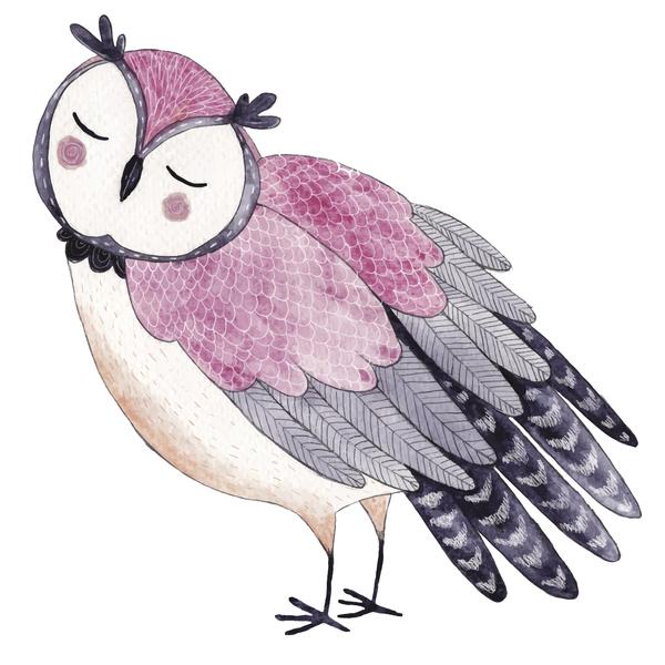 600x600 Watercolor Serene Zen Sleepy Pastel Owl Vinyl Decal Sticker