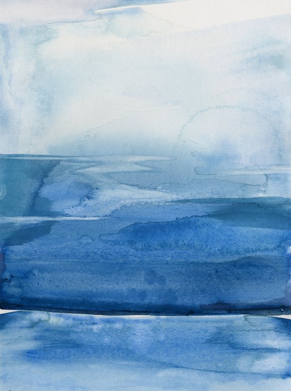 570x766 Abstract Indigo Blue Zen Watercolor Painting Serene Etsy